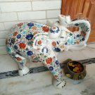 24" White Marble Elephant Trunk Up Marquetry Rare Stone Inlay Mosaic Gift Decor