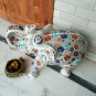 24" White Marble Elephant Trunk Up Marquetry Rare Stone Inlay Mosaic Gift Decor