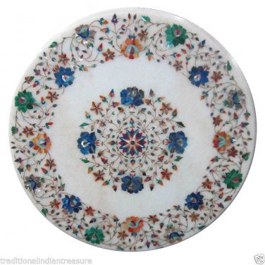 24" Marble Coffee Table Top Pietra Dura Floral Semi Precious Handmade Gift Decor