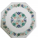 13" White Marble Coffee Mosaic Table Top Inlay Malachite Floral Art Garden Decor 13" White Marble Coffee Mosaic Table Top Inlay Malachite Floral Art Garden Decor