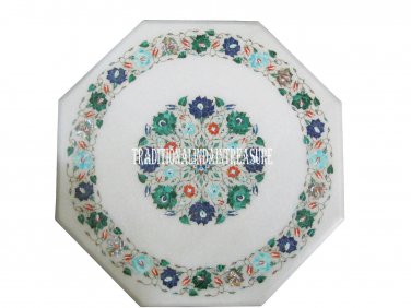 13" White Marble Coffee Mosaic Table Top Inlay Malachite Floral Art Garden Decor