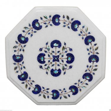 12"x12" Marble Coffee Table Top Rare Lapis Gem Inlay Pietra Dura Home Decor