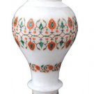12" White Marble Flower Vase Malachite Inlay Floral Arts Marquetry Decor Gifts