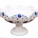 12"x6" White Marble Dry Fruit Bowl Marquetry Inlay Arts Collectible Gifts Decor