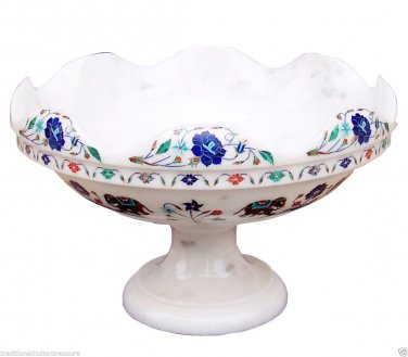 12"x6" White Marble Dry Fruit Bowl Marquetry Inlay Arts Collectible Gifts Decor