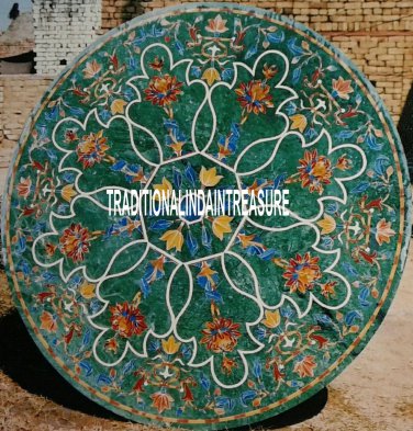 24'' Green Marble Top Table Mosaic Inlay Collectible Marquetry With Gifts Decor