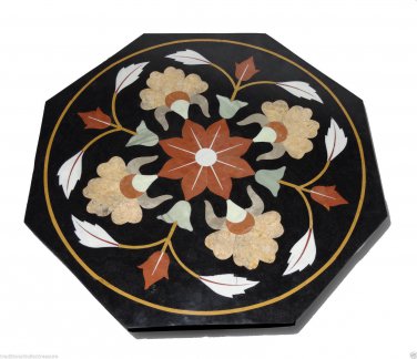 23.5" Black Marble Top Dining Room Table Top Handmade Buds Design Home Decor Art