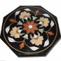 23.5" Black Marble Top Dining Room Table Top Handmade Buds Design Home Decor Art