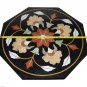 23.5" Black Marble Top Dining Room Table Top Handmade Buds Design Home Decor Art