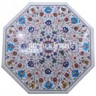 18'' White Marble Coffee Table Top Multi Gems Marquetry Inlay Fine Work Decor