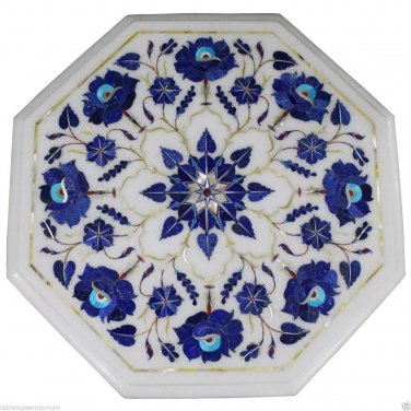 13"x13" Marble Coffee Table Top Lapis Lazuli Inlay Mosaic Pirtradure Home Decor