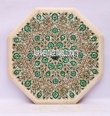 18" White Marble Top Coffee Table Malachite Inlay Stone Marquetry Furniture Arts