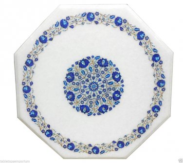 20"x20" Marble Coffee Table Top Lapis Inlay Pietradure Living Room Mosaic Decor