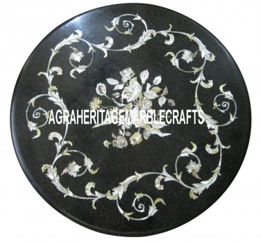 15'' Black Marble Center side Table Marquetry Home Mosaic Decor Inlay Arts Decor