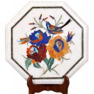 13" White Marble Coffee Table Top Lapis Inlaid  Hakik Floral Marquetry Art Decor
