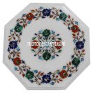 12" White Marble Coffee Table Top Malachite Art Inlay Marquetry Decorative Arts