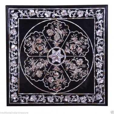 24"x24" Marble Center Table Top Mother of Pearl Gems Mosaic Living Room Decor