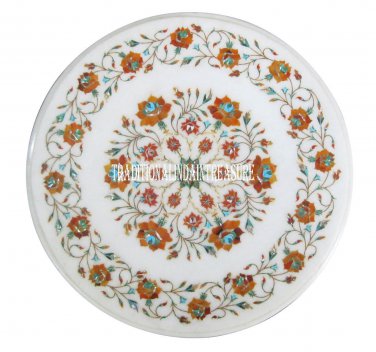 15" White Marble Coffee Table Top Marquetry Hakik Inlay Floral Art Mosaic Decor