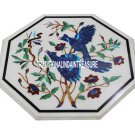18" White Outdoor Marble Table Lapis Birds Art Inlay Marquetry Outdoor Art Decor