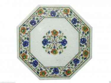 12" Marble Cofffee Table Top Side Inlaid Floral Pietra Dura Art Decor Furniture