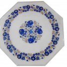 15"x15" Marble Coffee Table Top Lapis Inlay Stone Mosaic Living Room Decor Art