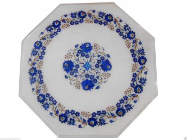 15"x15" Marble Coffee Table Top Lapis Inlay Stone Mosaic Living Room Decor Art