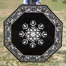42" Black Marble Dining Table Top Floral Marquetry Stone Inlay Living Room Decor