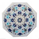 24"x24" Marble Side Corner Table Top Semi Precious Stone Mosaic Inlay Decor