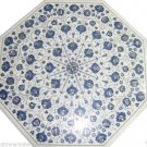 24" White Marble Side Corner Table Top Lapis Gemstone Mosaic Inlay Garden Decor