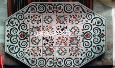 4'x3' Marble White Dining Corner Table Top Semi Precious Inlay Art Outdoor Decor