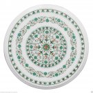 12" White Marble Corner Center Table Top Malachite Inlay Marquetry Home Decor