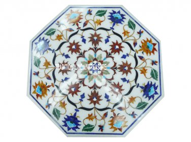 18" White Marble Coffee Table Top Floral Inlay Living Room Marquetry Arts Decor