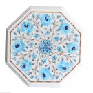 12"x12" Marble Side Table Top Turquoise Gems Marquetry Mosaic Home Decor H009