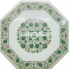 15" White Marble Coffee Table Malachite Inlay Floral Marquetry Art Mosaic Decor