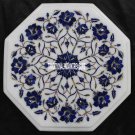 12'' White Marble Top Coffee Table Lapis Lazuli Inlay Mosaic Work Home Art Decor