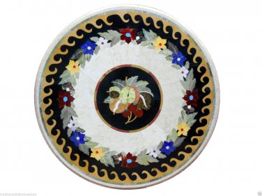 24" Marble Coffee Table Top Fruits Pietra Dura Lapis Handmade Home Decorative