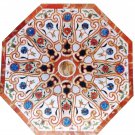 30"x30" Marble Coffee Table Top Mosaic Inlay Gems Semi Precious Marquetry Decor