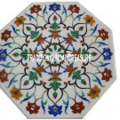 15" White Marble Coffee Corner Table Top Malachite Inlaid Marquetry Floral Decor
