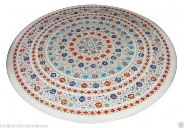 4'x4' White Marble Round Dining Marquetry Art Center Table Top Inlay Mosaic H902