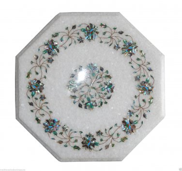 16"x16" Marble End Coffee Table Top Pauashell Gems Mosaic Home Decor H011