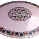 36" White Marble Decorative Marquetry Dining Table Rare Gems Inlay Garden Decor 36" White Marble Decorative Marquetry Dining Table Rare Gems Inlay Garden Decor