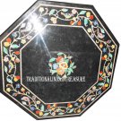 15" Black Marble Coffee Table Top Marquetry Floral Inlay Art Furniture Decor