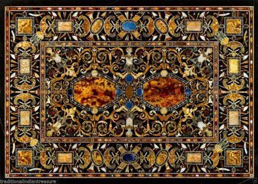 4'x4' Marble Dining Side Table Top Rare Pietradure Marquetry Inlaid Home Decor