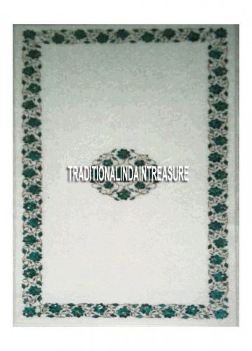 4'x2' White Marble Dining Room Table Malachite Inlay Gems Mosaic Outdoor Decor