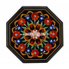 12'' Marble Black Side Table Top Carnelian Stone Inlay Outdoor Mosaic Art Decor