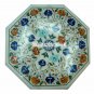 12" Marble White Coffee Table Inlay Lapis Hakik Floral Arts Mosaic Inlaid Decor