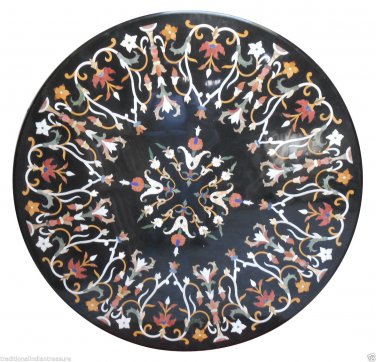 42" Black Marble Dining Table Coffee Top Marquetry Inlay Art Home Outdoor Decor