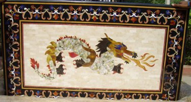 Exclusive Marble Dining Table Top Rare Gems Dragon Art Semi Precious Inlay Decor