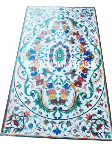 5'x2.5' White Marble Dining Coffee Table Top Mosaic Inlay Cyber Mondaay Decor