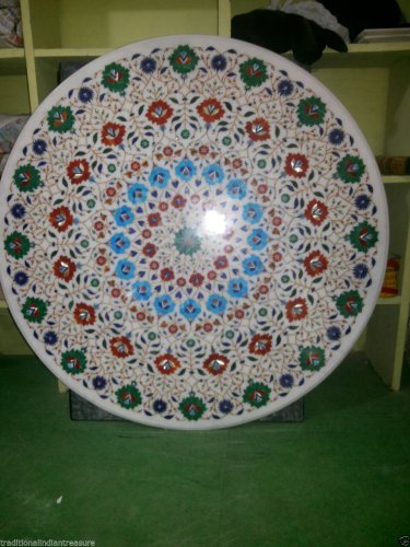 36" Marble Coffee Dining Table Top Floral Round Inlaid Mosaic Work Arts Decor